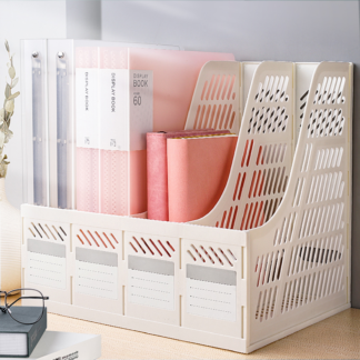 1Pcs White Minimalist 4-column File Rack For Office