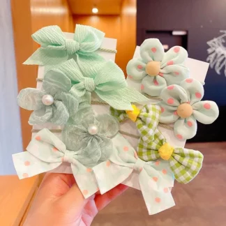 Big Bow Flower Elastic Sweet Hairbands Girls Green