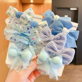 Big Bow Flower Elastic Sweet Hairbands Girls Blue