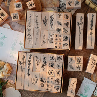 22 PCS/Set Leafy Wooden Seal Rubber Decorative Stamps
