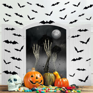 48PCS 3D Black PVC Bat Halloween Wall Sticker Decoration