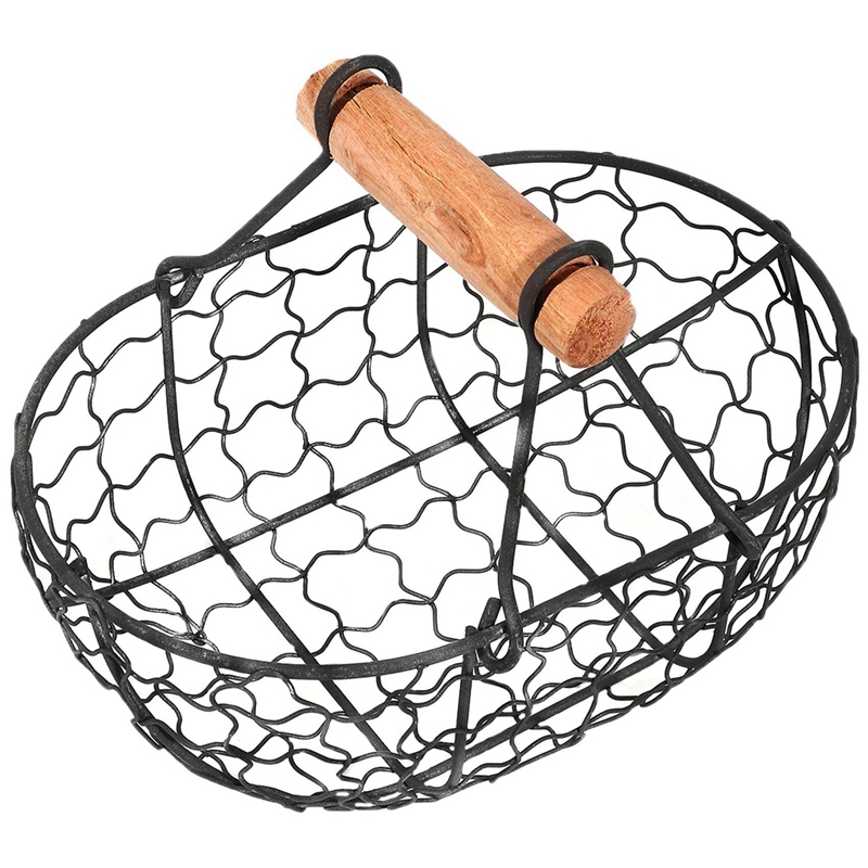 2PCS Wooden Handle Metal Retro Vegetable Fruit Basket - Image 3