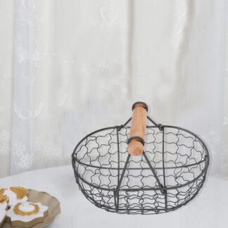 2PCS Wooden Handle Metal Retro Vegetable Fruit Basket