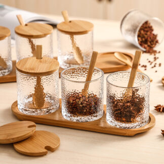 3 Pcs Glass Salt Pepper Seasoning Jars