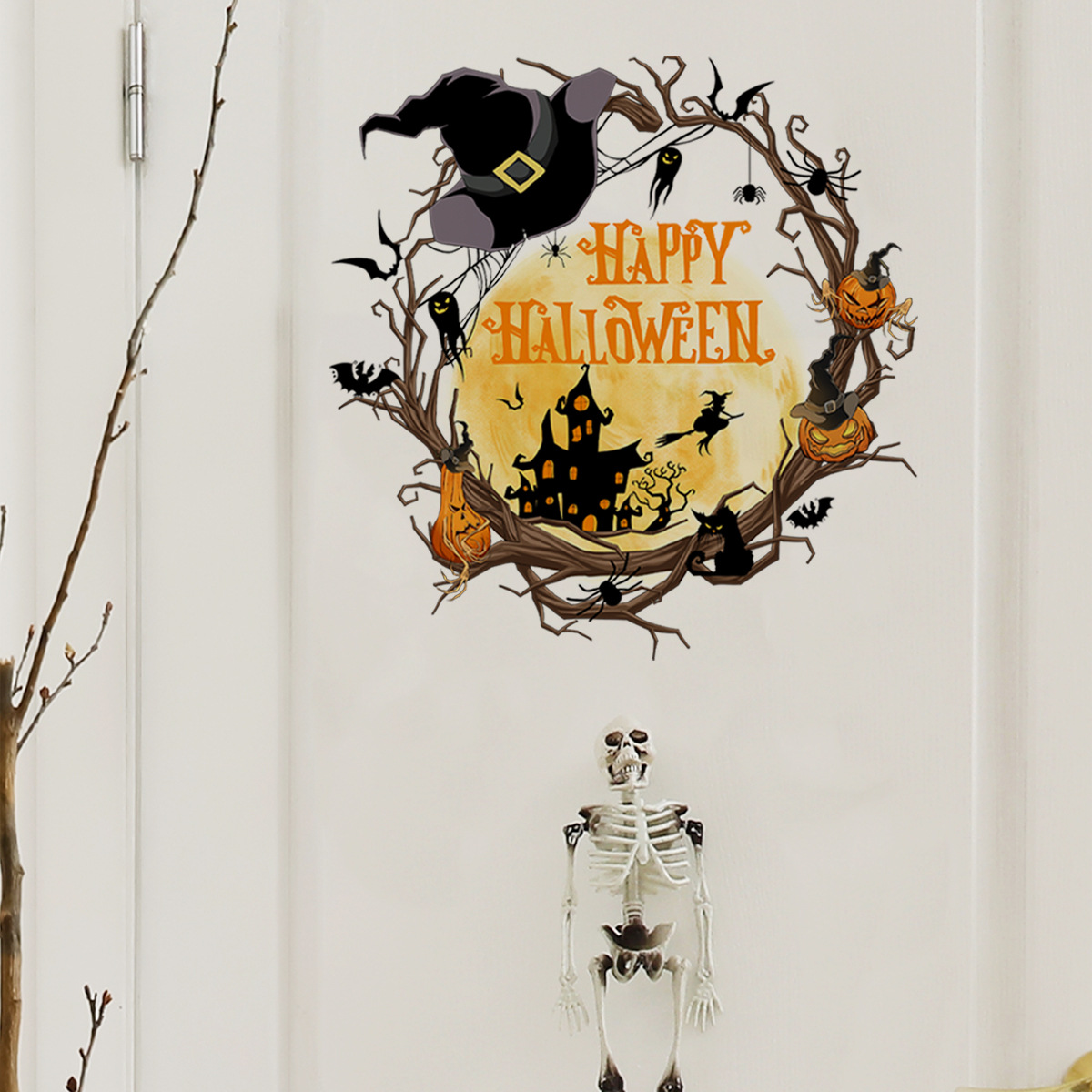 30*30cm Vine Castle Bat Halloween Wall Stickers Halloween Decoration - Image 2