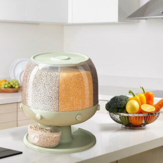 360 Degree Rotating Food Dispenser 6-Grid Dry Cereal Grain Bucket