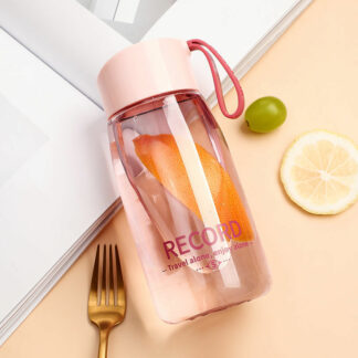 380ml Transparent Pink Plastic Portable Water Bottle