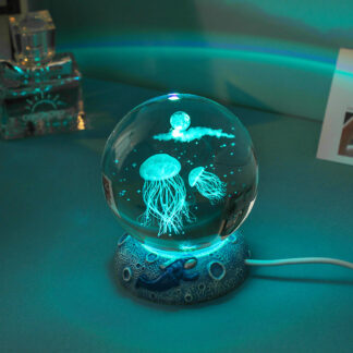 3D Crystal Ball Crystal Marine Life Laser Carving Glass Ball with Stand