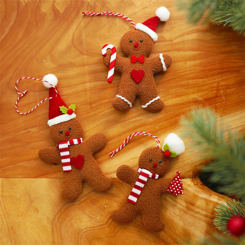 3Pcs Fuzzy Gingerbread Man Doll Xmas Tree - Image 6