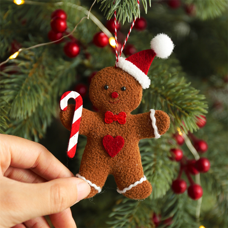 3Pcs Fuzzy Gingerbread Man Doll Xmas Tree