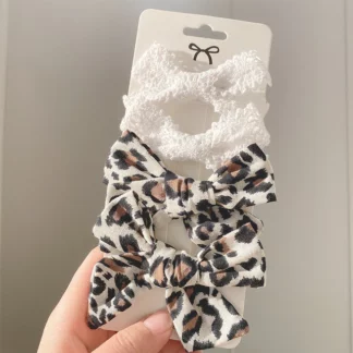 4 Pcs/set Cotton Linen Leopard Printed Bowknot Hair Clips