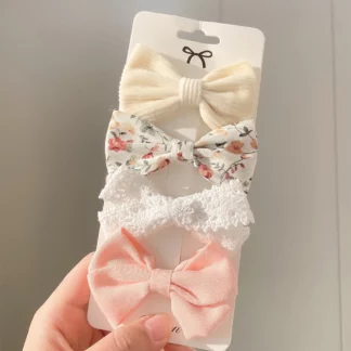 4 Pcs/set Cotton Linen Multi Printed Bowknot Hair Clips