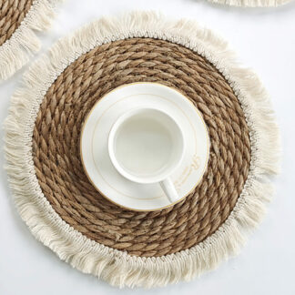 4PCS Bohemian Woven Tassel Straw Thick Placemats Dinning Table Decor