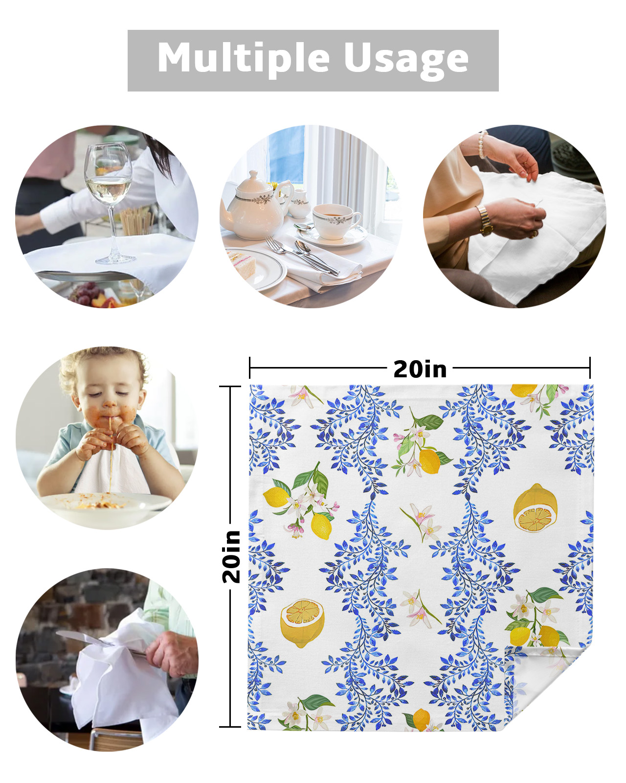 4PCS Lemon Flowers Leaves Vintage Square Table Napkin - Image 4