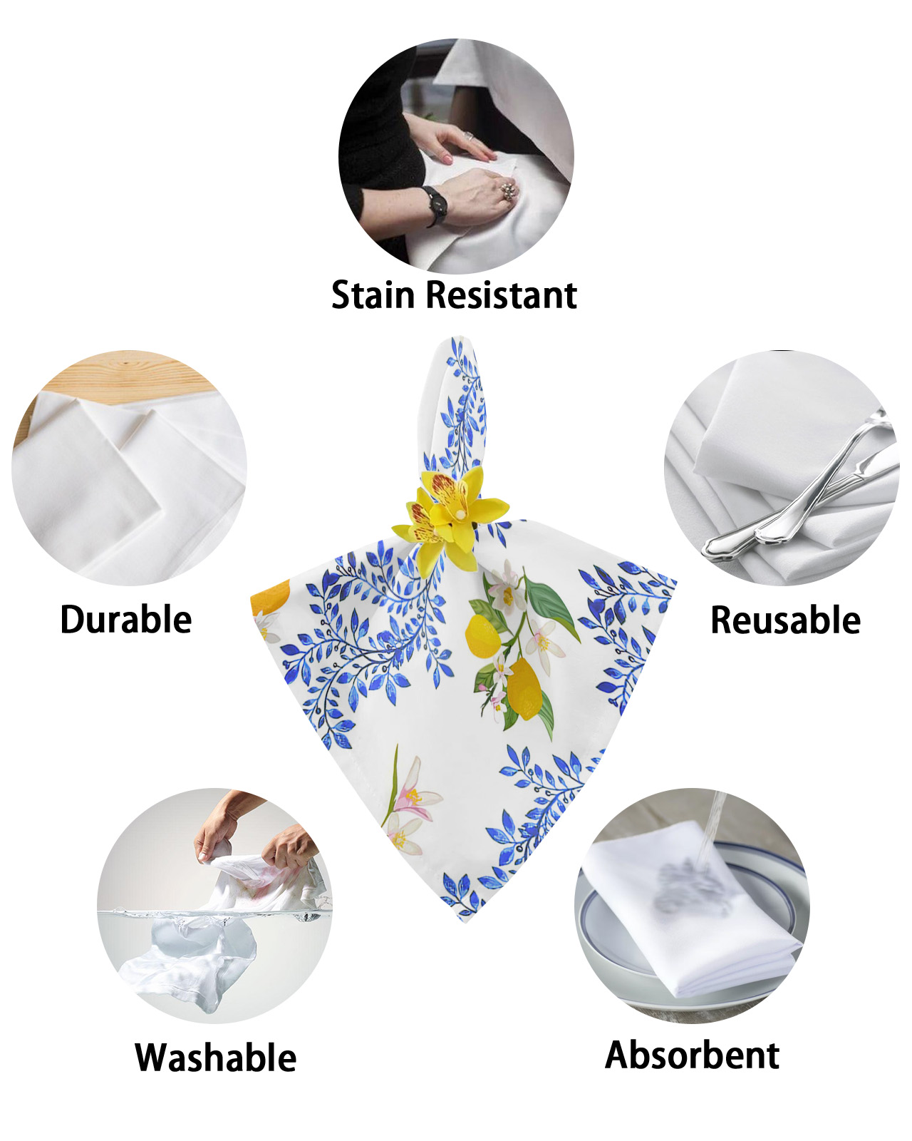 4PCS Lemon Flowers Leaves Vintage Square Table Napkin - Image 5