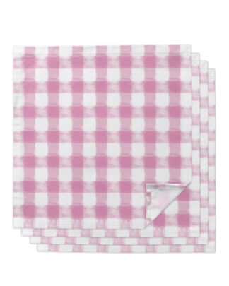 4PCS Pastoral Pink Watercolor Grid Square Table Napkin