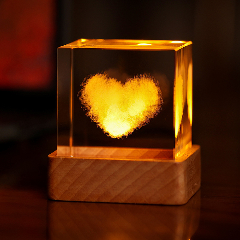 Square Shape Inner Carving Transparent Love Heart Crystal Balls Craft