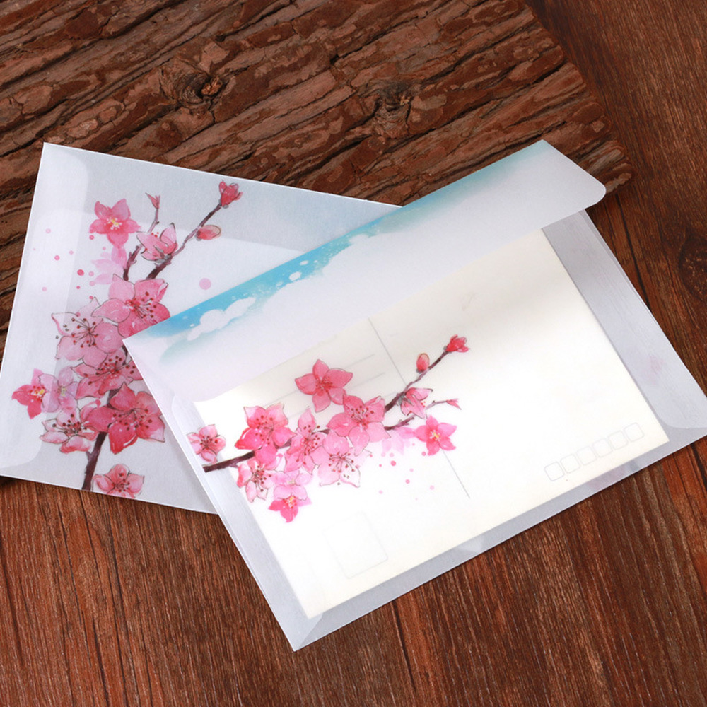 5pcs Vintage Translucent Peach Blossom Pattern Envelope - Image 2