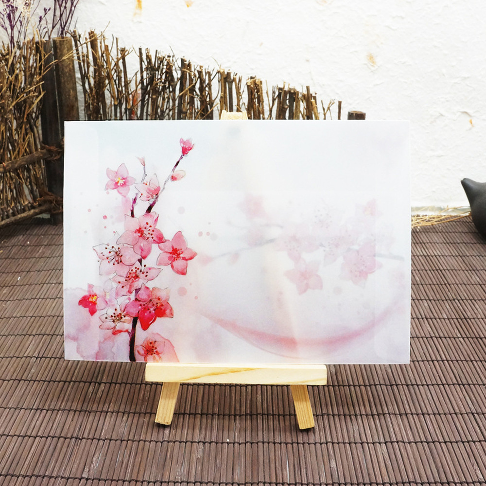 5pcs Vintage Translucent Peach Blossom Pattern Envelope - Image 3