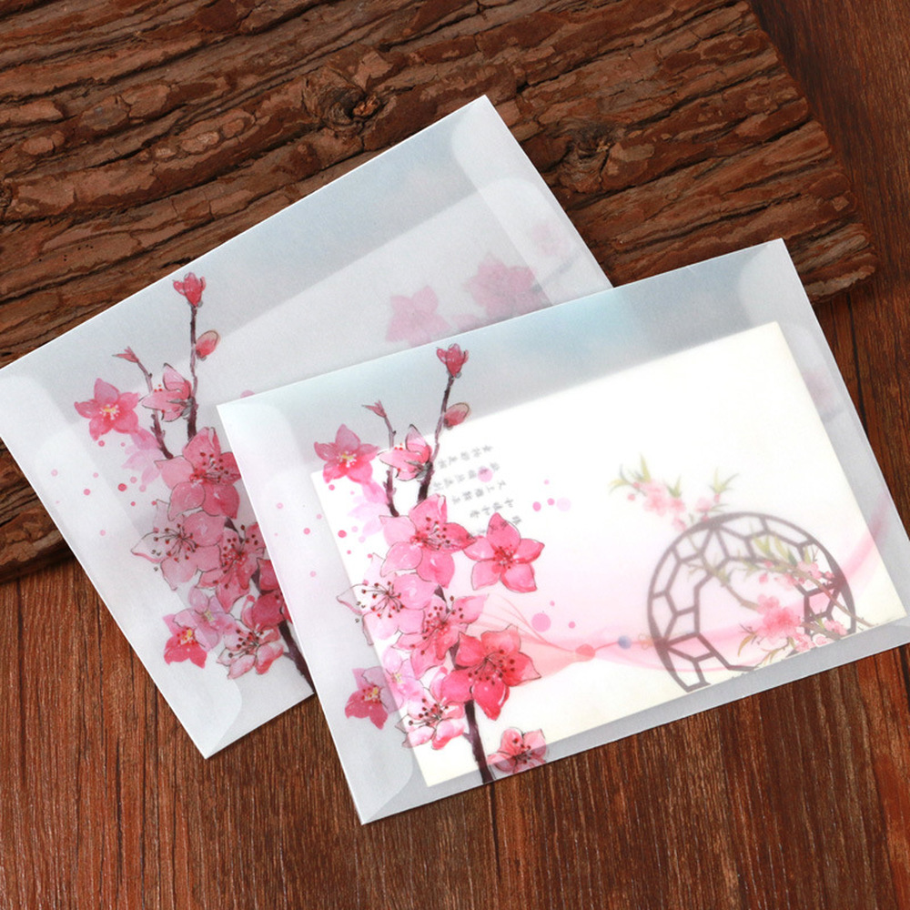 5pcs Vintage Translucent Peach Blossom Pattern Envelope - Image 4