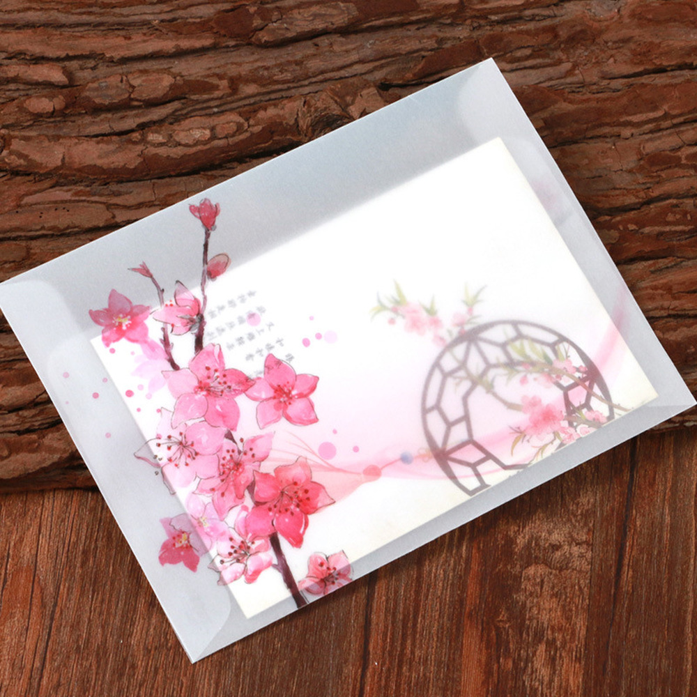 5pcs Vintage Translucent Peach Blossom Pattern Envelope - Image 6