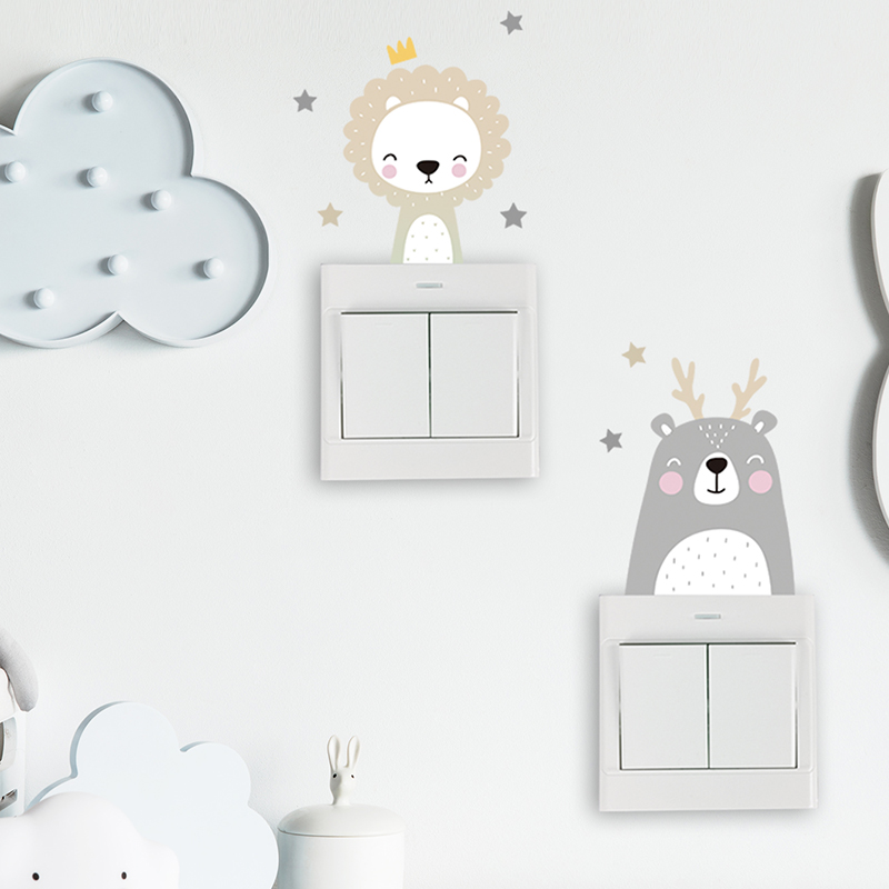 6PCS Boho Cute Cartoon Animals Switch Wall Stickers - Image 3