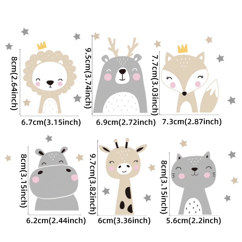 6PCS Boho Cute Cartoon Animals Switch Wall Stickers - Image 6