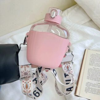 700ML Kawaii Water Portable Bottle Big Belly With Straw Strap