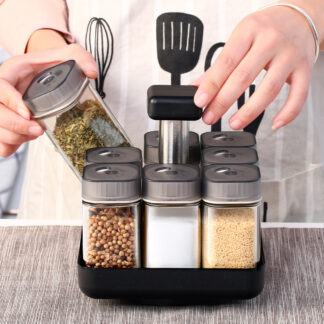 8Pcs Kitchen Spice Jar Glass Organizer
