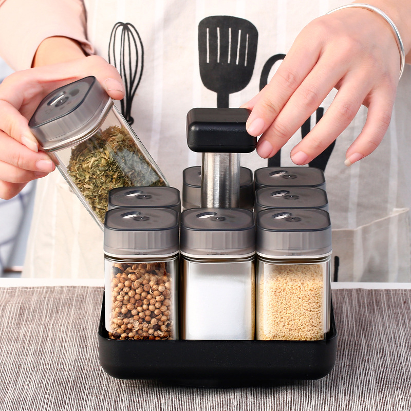 8Pcs Kitchen Spice Jar Glass Organizer