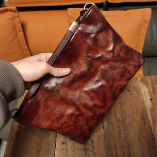 Vintage Tanned Leather Large Capacity Clutch Bag