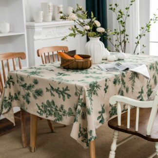 American Pine Tree Print Cotton Linen Rectangular Tablecloth for Dining Room