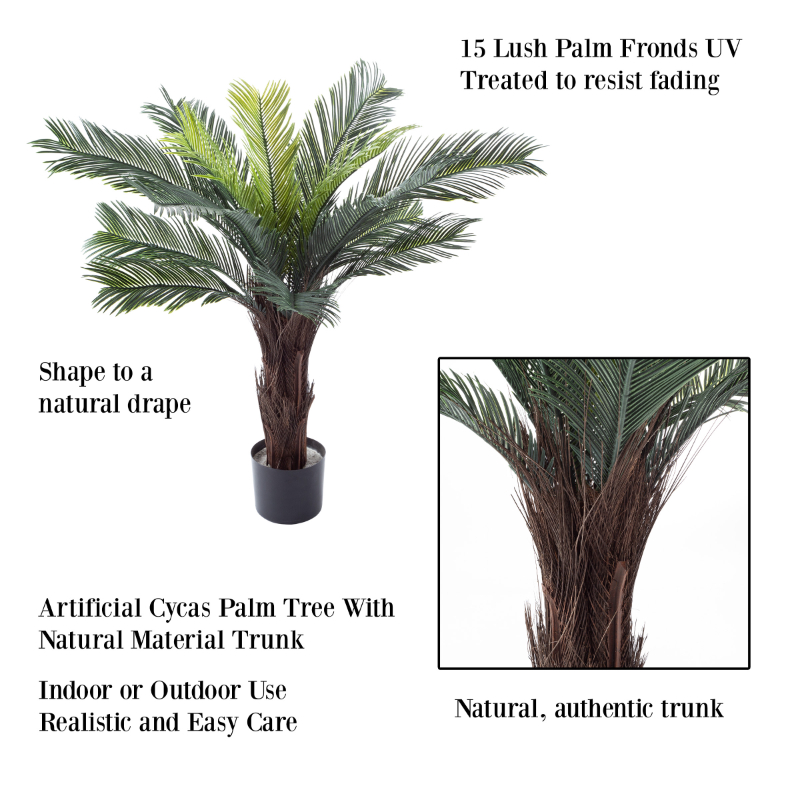 Artificial Cycas Palm Tree- 3-Foot Potted Faux Plant- by - Image 3