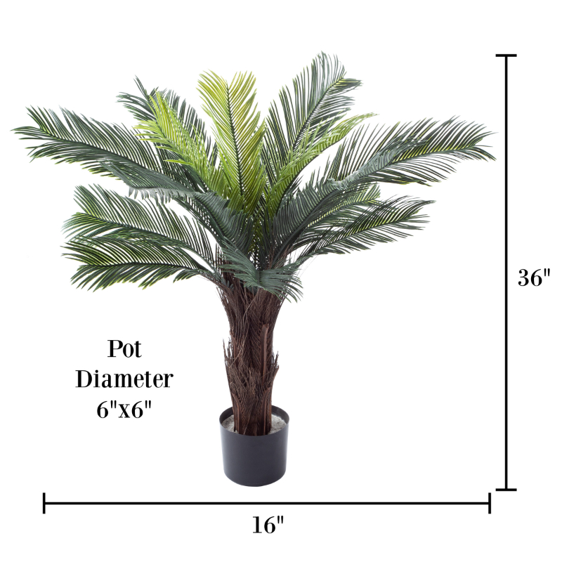 Artificial Cycas Palm Tree- 3-Foot Potted Faux Plant- by - Image 5
