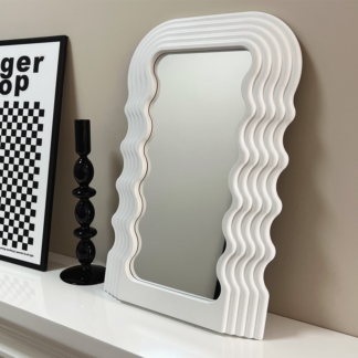 Standing White Wavy Aesthetic Decorative Makeup Mirror