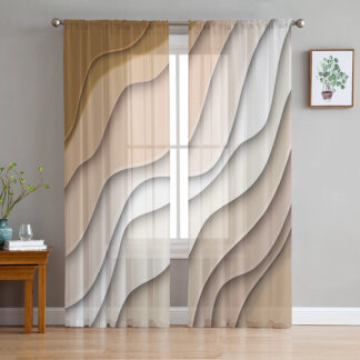 Beige Gradient Geometric Abstract Voile Curtains