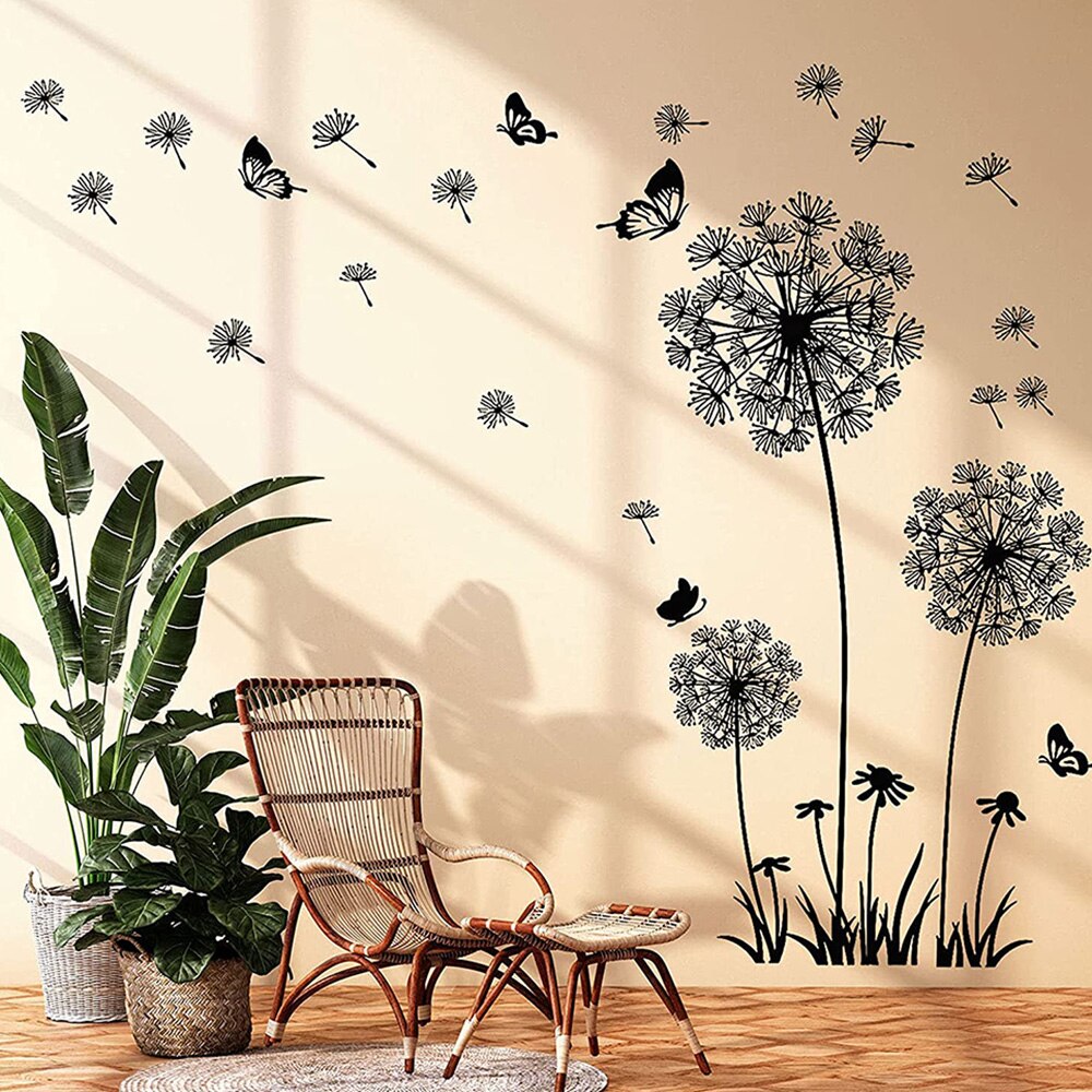 Black Dandelion Butterflies Wall Stickers