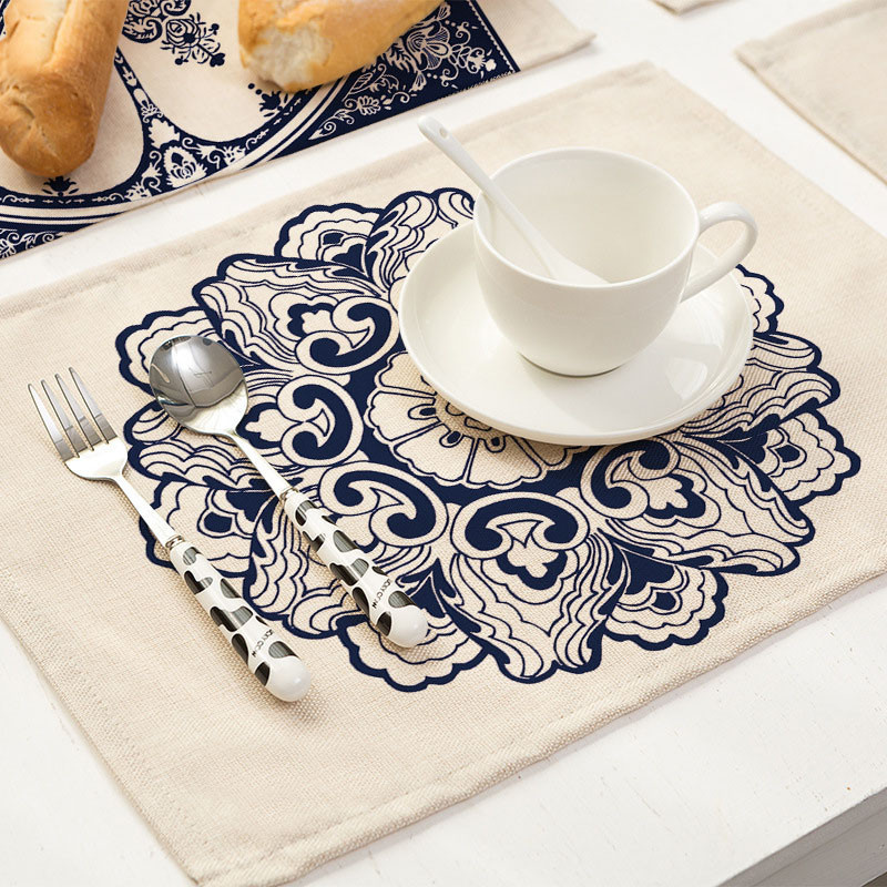 4PCS Blue Mandala Persian Placemat Kitchen Table Countertop Mat - Image 2