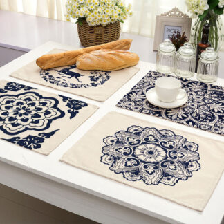 4PCS Blue Mandala Persian Placemat Kitchen Table Countertop Mat