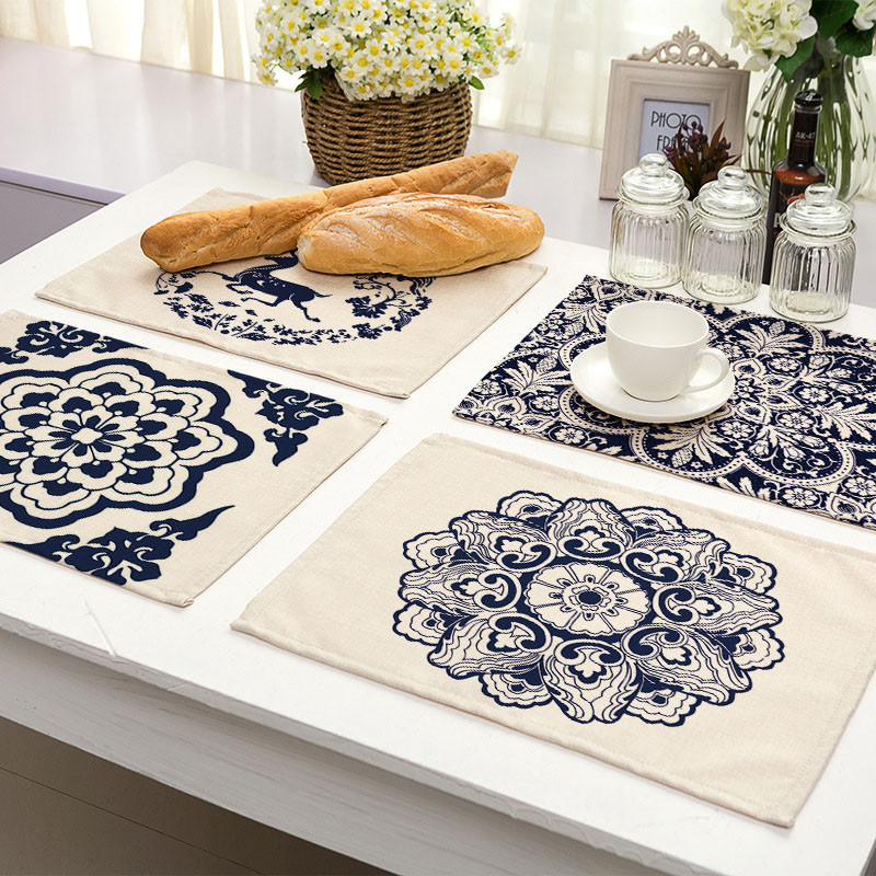 4PCS Blue Mandala Persian Placemat Kitchen Table Countertop Mat