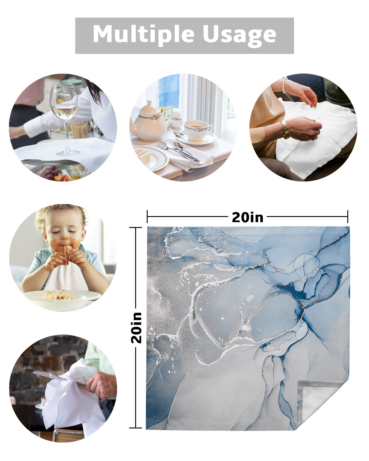 Blue Marble Texture Napkins Cloth Set - Image 5