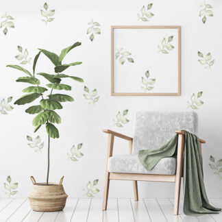 Boho Green Leaves Watercolor Wall Stickers Nursery Art Kids Room