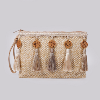 Boho Straw Wristlet Envelope Clutch Bags for Women with Tassels