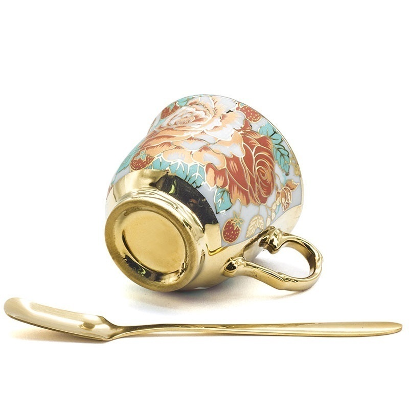 Bronzing Hand Painted Flower European Style Ceramic Cups - Image 3