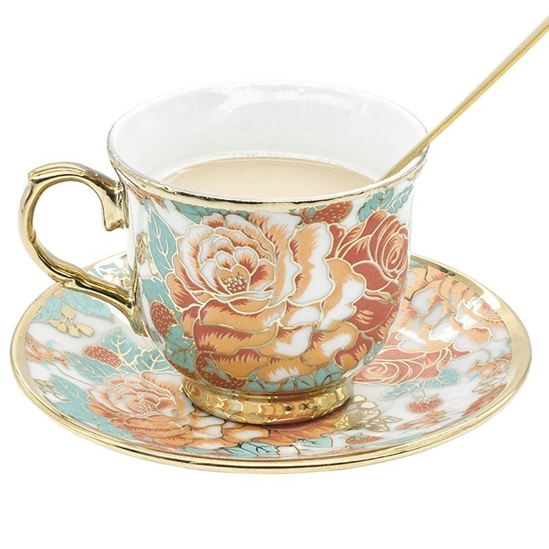 Bronzing Hand Painted Flower European Style Ceramic Cups - Image 5