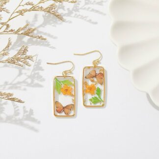 Pressed Butterfly Dried Flower Unique Handcrafted Resin Earring