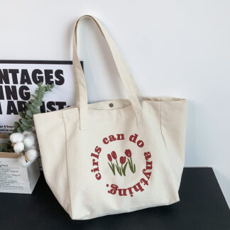 Canvas Letter Tulip Prints Tote Shoulder Bags