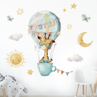 Cartoon Animals Cup Hot Air Balloon Wall Stickers