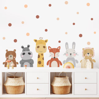 Cartoon Cute Giraffe Bear Animals Dots Wall Sticker Nursery