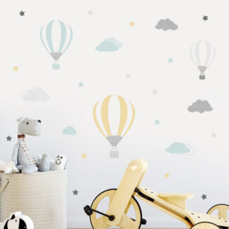 Cartoon Air Balloon Clouds Wall Stickers